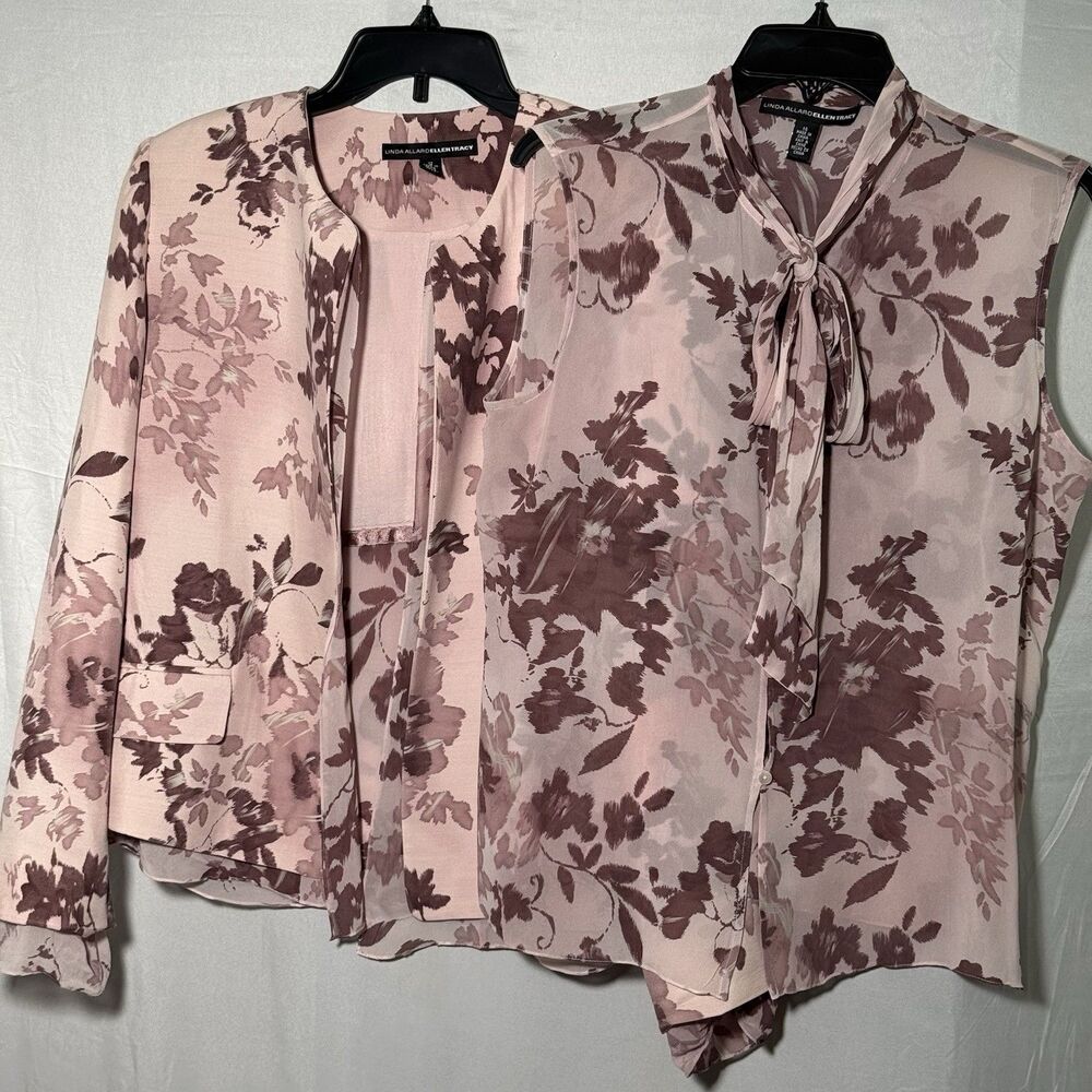Linda Allard Ellen Tracy 2 Pc Silk Jacket & 100% Silk Blouse Set Women 12/14